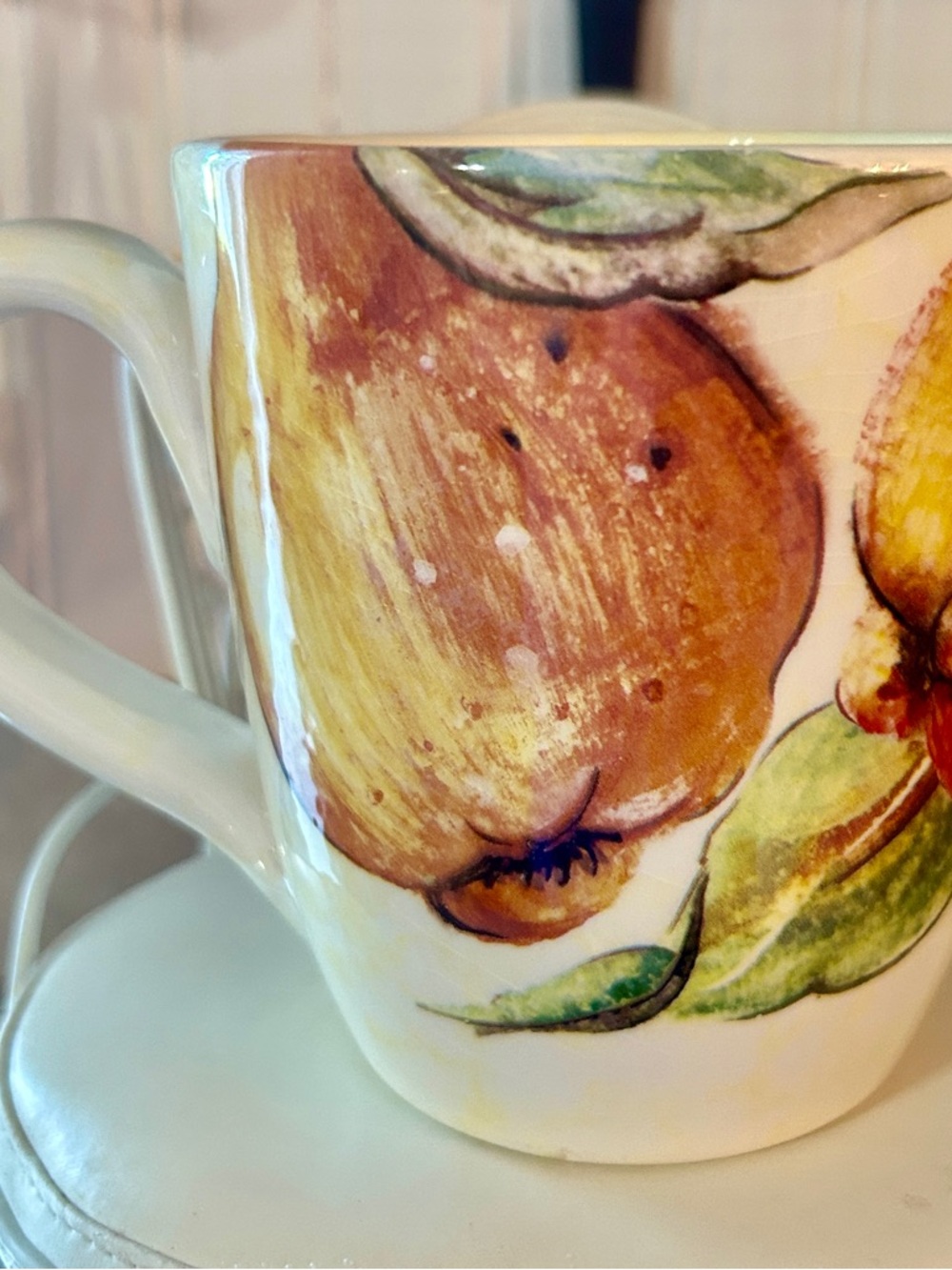 Pier 1 Ceramic Mug with Brown and Green Pear Motif